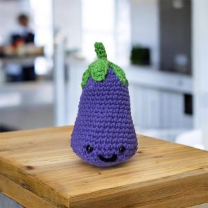 Handmade Crochet Eggplant Amigurumi — Kawaii Veggie Plushie